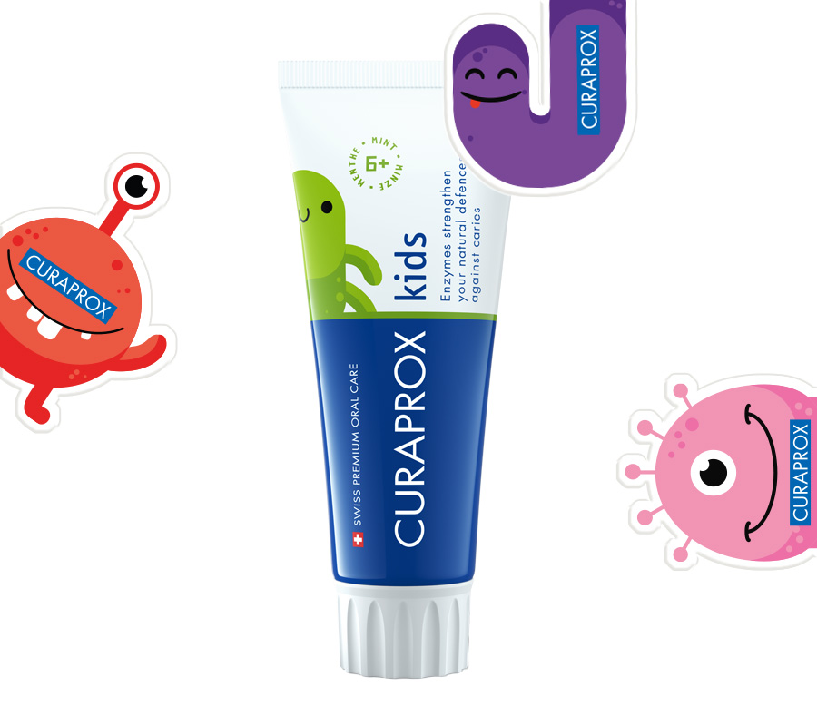 Зубная паста Curaprox Kids 1450 ppm со вкусом мяты (с 6 лет), 60 мл (2 шт. + татуировка)