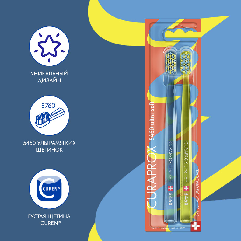Набор ультрамягких зубных щеток Curaprox CS 5460 Ultra Soft (2шт.) Duo Health & Happiness 2026