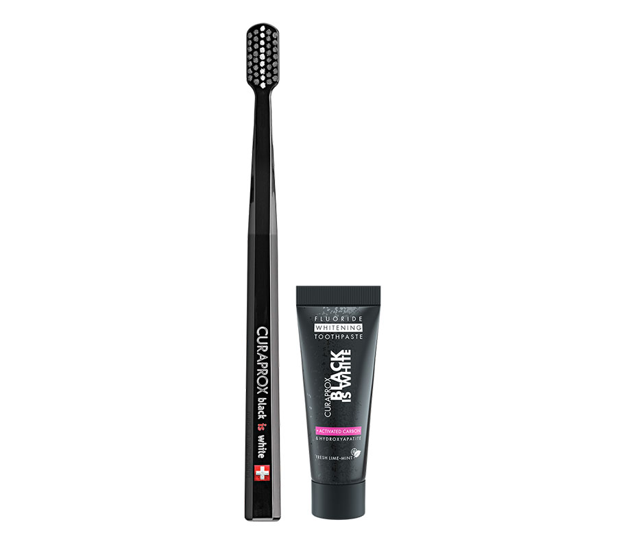 Зубная щетка Curaprox Black Is White 8760 + Миниверсия зубной пасты Curaprox Black Is White