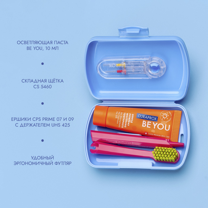 Дорожный набор Curaprox Be You в голубом боксе фото в инернет магазине Curaprox