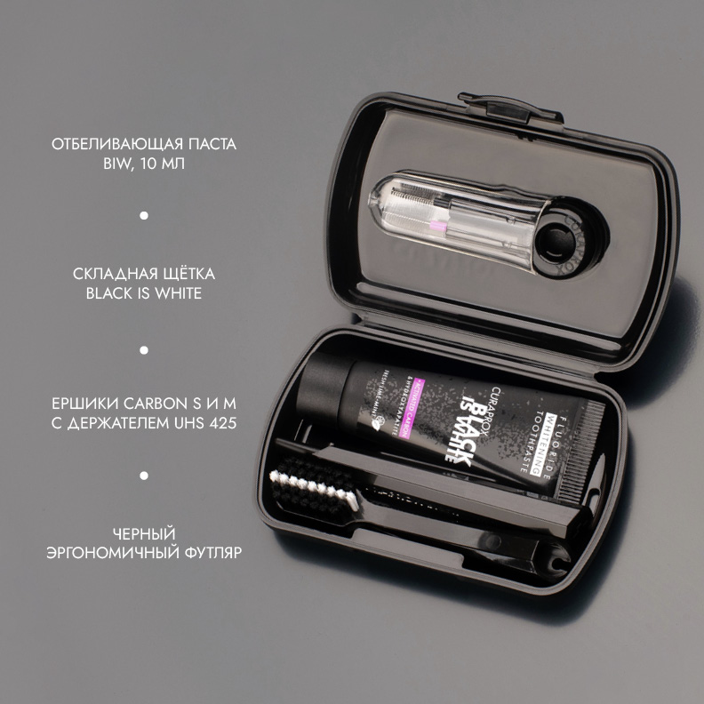 Дорожный набор Curaprox Black Is White в черном боксе