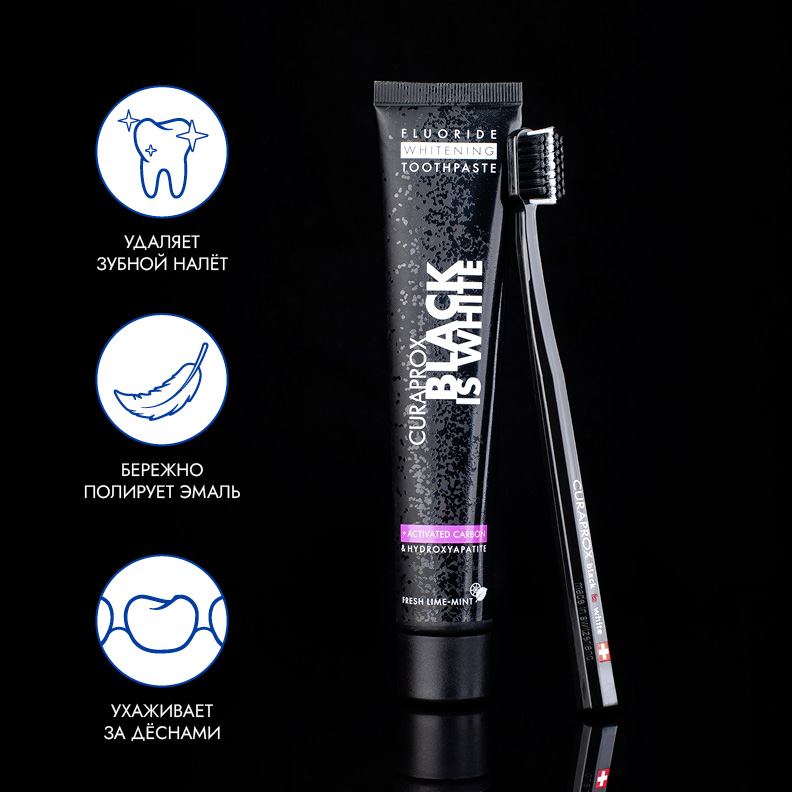 Набор ультрамягких зубных щеток Curaprox Black is White 8760 черная\белая, (2шт.)