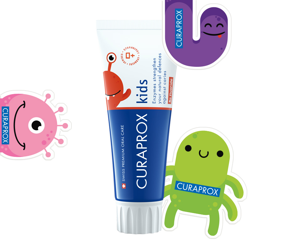 Зубная паста Curaprox Kids Zero со вкусом клубники, 60 мл (2 шт. + татуировка)