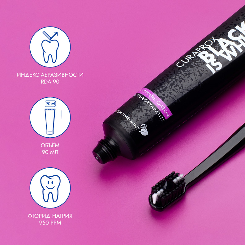 Отбеливающая зубная паста Curaprox Black Is White 1450 ppm, 90 мл