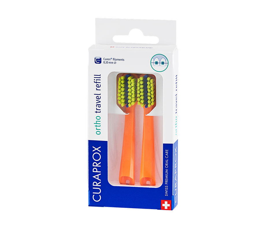 Сменные зубные щетки Curaprox CS 5460 Ortho Ultra Soft для ортодонтического дорожного набора, 2 шт. (оранжевый)