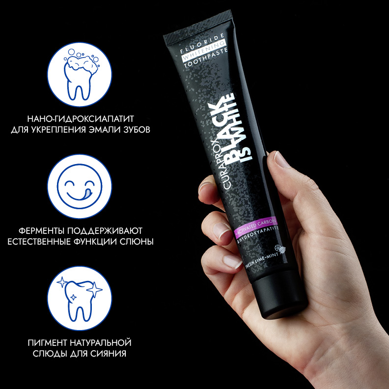 Отбеливающая зубная паста Curaprox Black Is White 1450 ppm, 90 мл