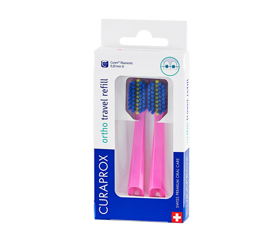 Сменные зубные щетки Curaprox CS 5460 Ortho Ultra Soft для ортодонтического дорожного набора, 2 шт. (розовый)